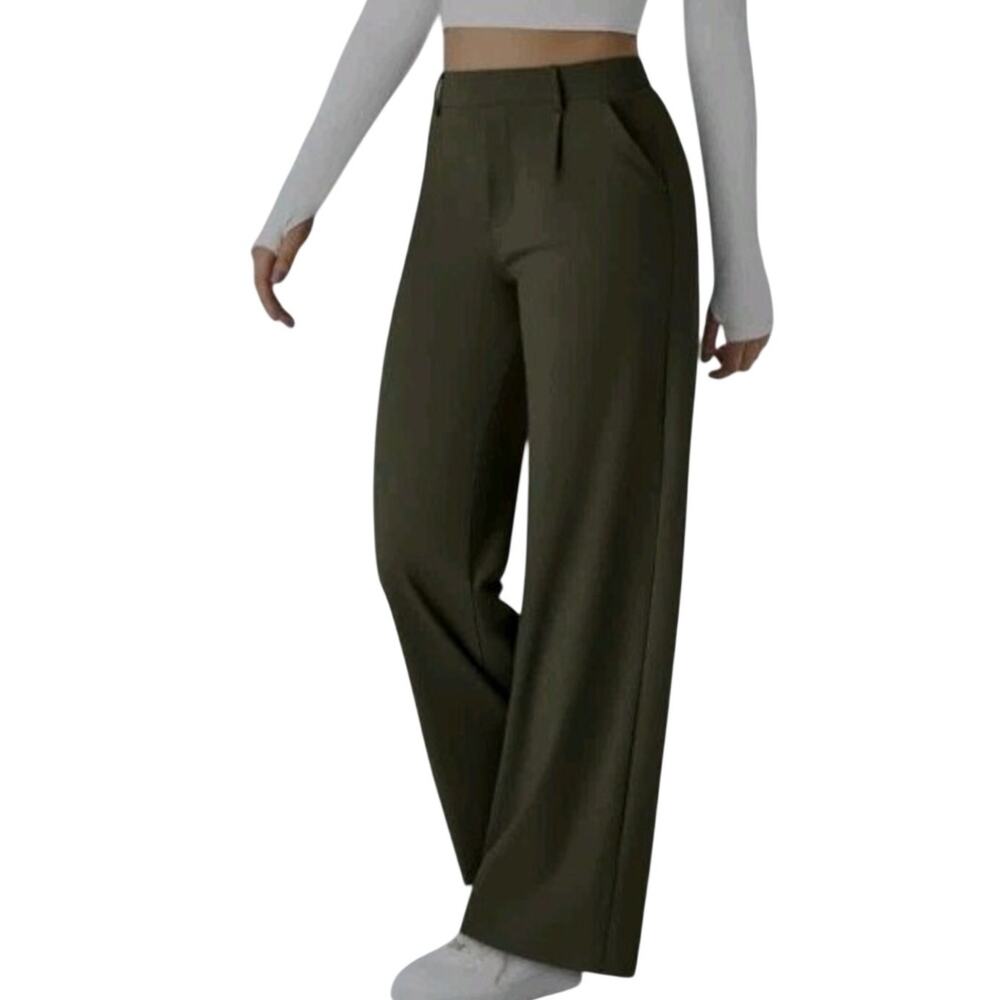 Halara Flex DayStretch High Waisted Pocket Straight Leg Work Pant Forest Night S